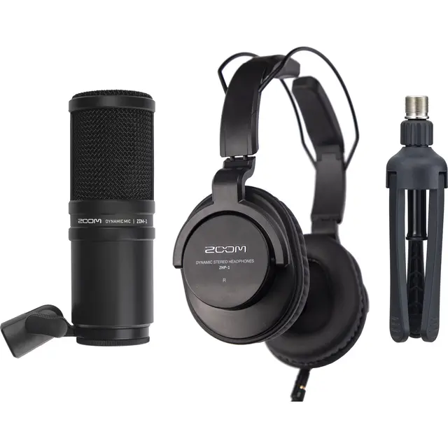 Zoom ZDM-1 Podcast Mic Pack Headset, bordstativ, vindhette og XLR 
