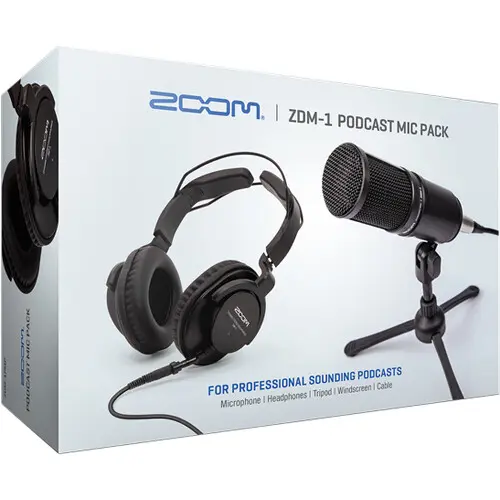 Zoom ZDM-1 Podcast Mic Pack Headset, bordstativ, vindhette og XLR 